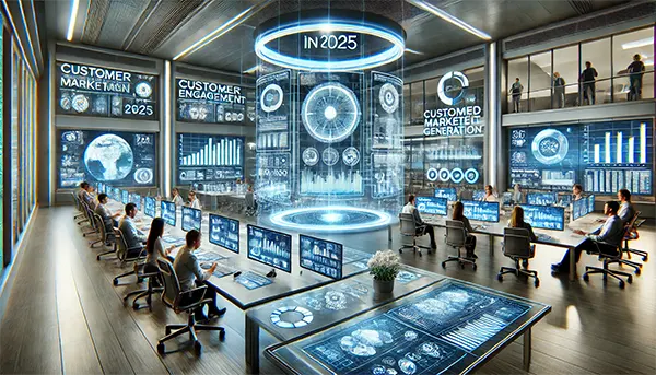 Futuristic AI-driven marketing workspace